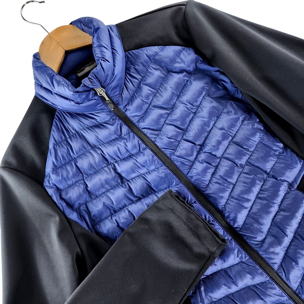 32 Degrees Heat Puffer Jacket Womens Medium Blue Black Mixed Media Nylon Poly